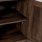 Meuble TV console style ferme avec cheminée électrique intégrée, pour téléviseurs jusqu'à 65 pouces.