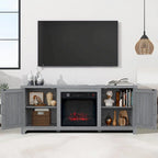 Meuble TV console style ferme avec cheminée électrique intégrée, pour téléviseurs jusqu'à 65 pouces.