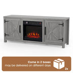 Meuble TV console style ferme avec cheminée électrique intégrée, pour téléviseurs jusqu'à 65 pouces.