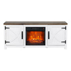 Meuble TV console style ferme avec cheminée électrique intégrée, pour téléviseurs jusqu'à 65 pouces.