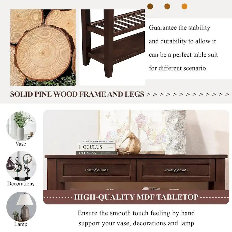 Console de canapé 42 avec tiroirs et étagères à plusieurs niveaux