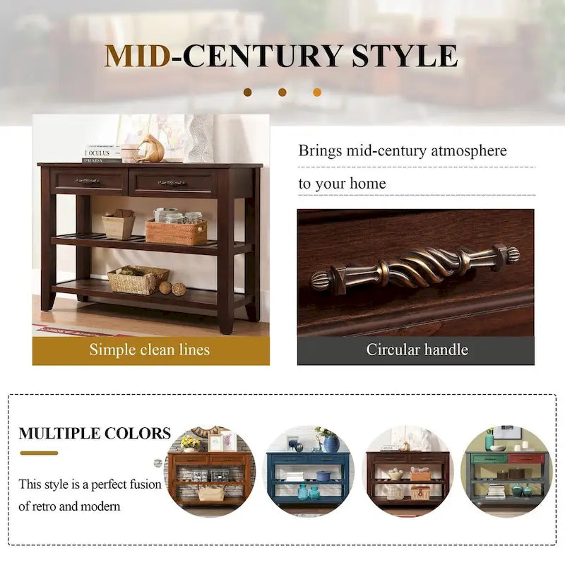 Console de canapé 42 avec tiroirs et étagères à plusieurs niveaux