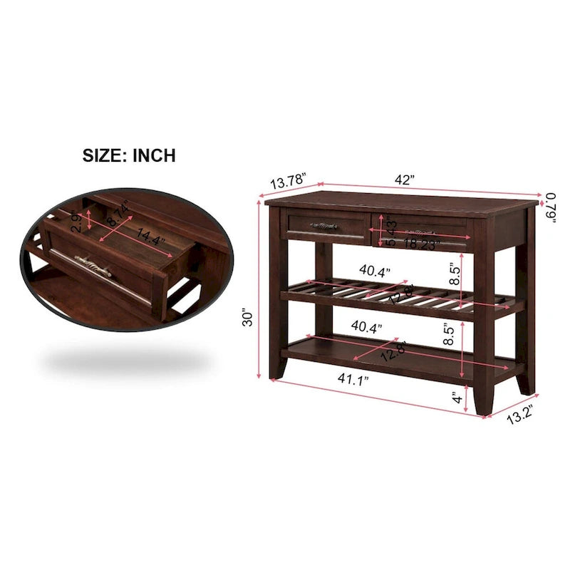 Console de canapé 42 avec tiroirs et étagères à plusieurs niveaux