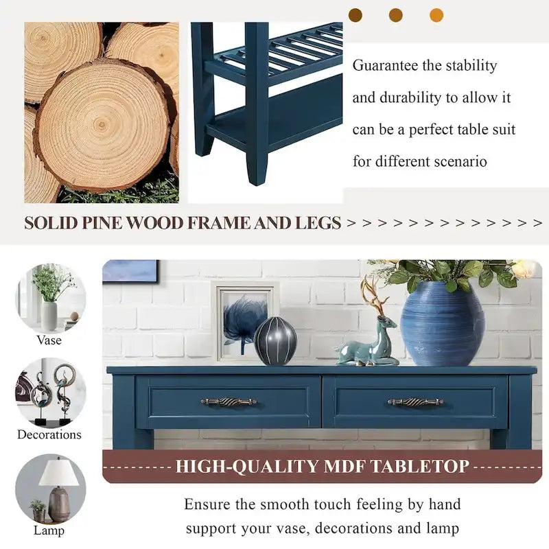 Console de canapé 42 avec tiroirs et étagères à plusieurs niveaux