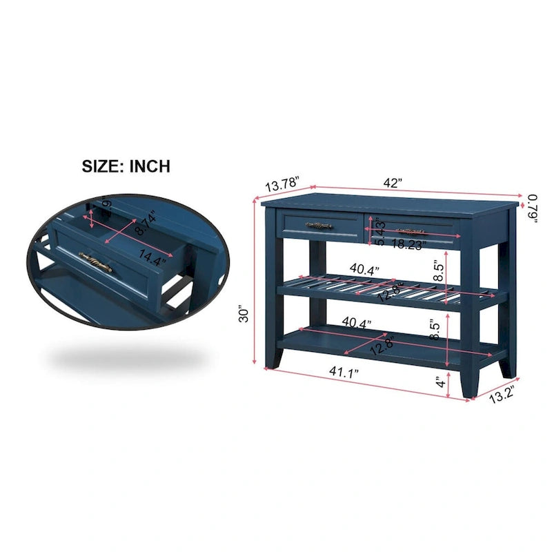 Console de canapé 42 avec tiroirs et étagères à plusieurs niveaux