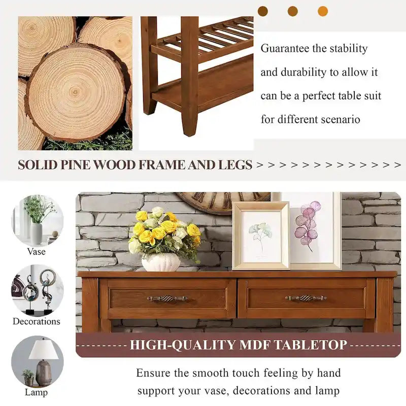 Console de canapé 42 avec tiroirs et étagères à plusieurs niveaux