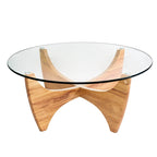 Table basse ronde en bois massif avec plateau en verre - 35.435.416