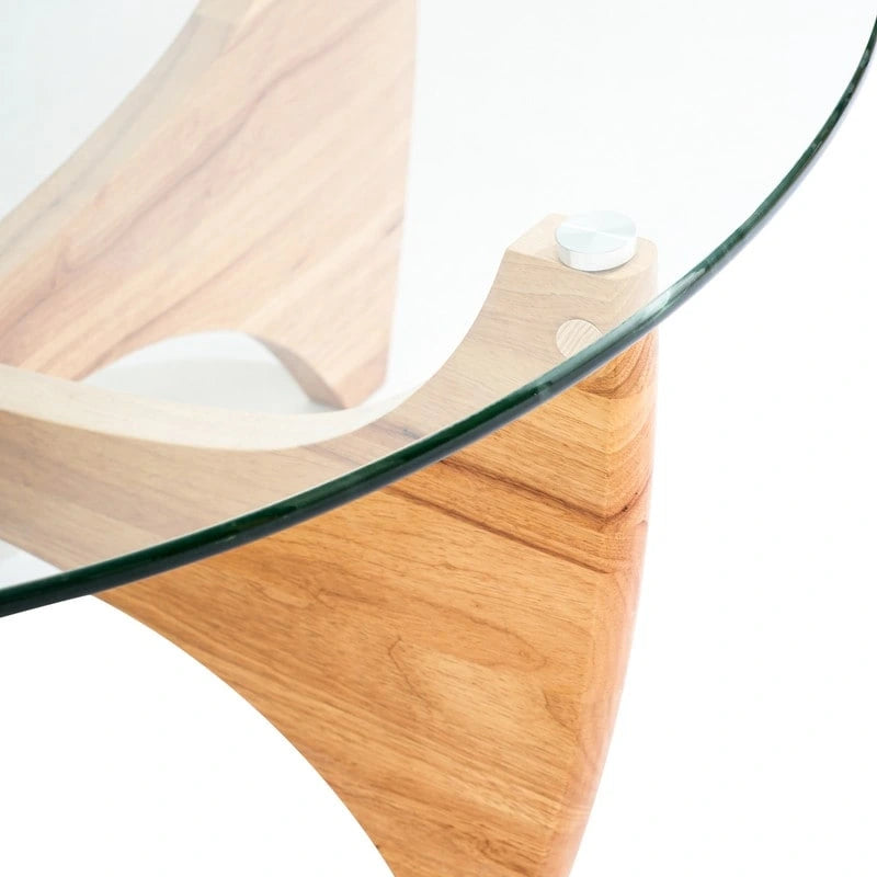 Table basse ronde en bois massif avec plateau en verre - 35.435.416