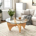 Table basse ronde en bois massif avec plateau en verre - 35.435.416