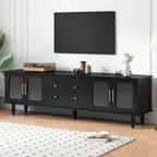 TV Stand with Fluted Glass Doors for TVs Up to 78, Practical Media Console with 2 Drawers and Cabinets,Entertainment Center