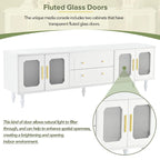 Meuble TV avec portes en verre cannelé pour téléviseurs jusqu'à 78 pouces, console multimédia pratique avec 2 tiroirs et placards, centre de divertissement