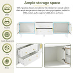 Meuble TV avec portes en verre cannelé pour téléviseurs jusqu'à 78 pouces, console multimédia pratique avec 2 tiroirs et placards, centre de divertissement