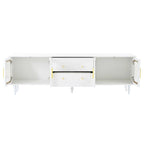 Meuble TV avec portes en verre cannelé pour téléviseurs jusqu'à 78 pouces, console multimédia pratique avec 2 tiroirs et placards, centre de divertissement