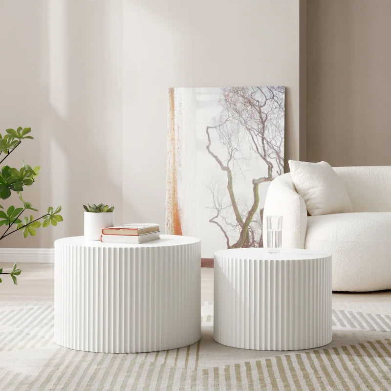 Ensemble de 2 tables basses gigognes rondes style ferme moderne