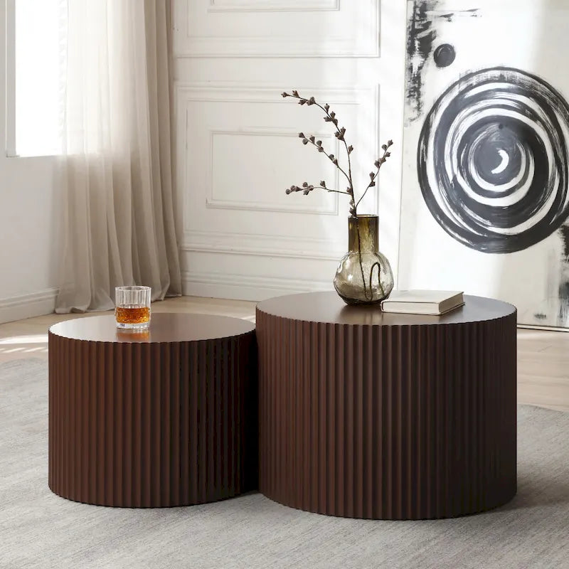 Ensemble de 2 tables basses gigognes rondes style ferme moderne