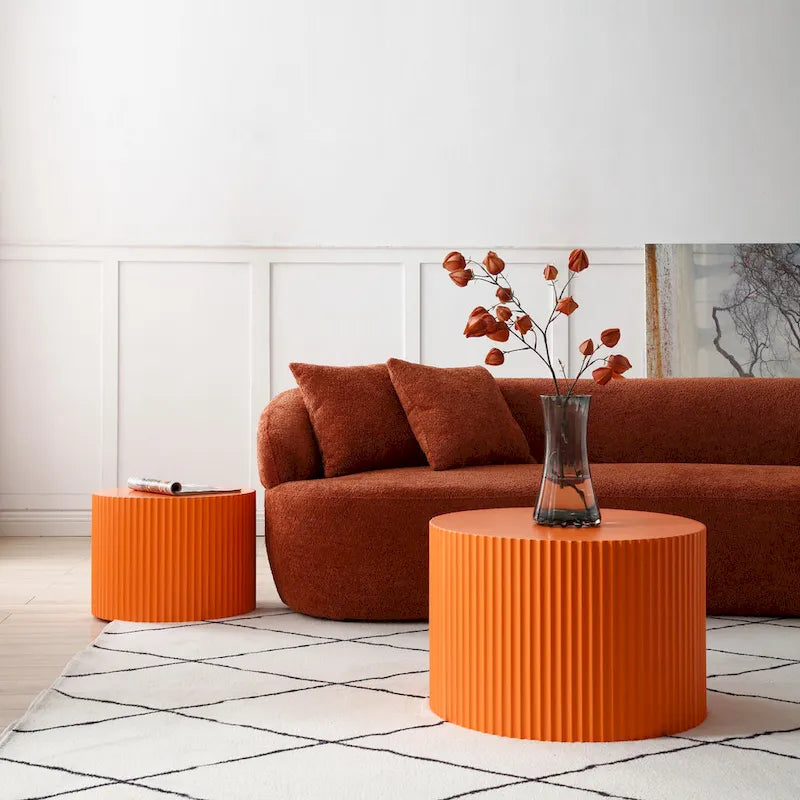 Ensemble de 2 tables basses gigognes rondes style ferme moderne