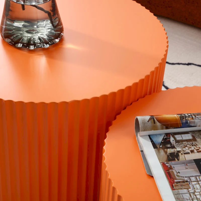 Ensemble de 2 tables basses gigognes rondes style ferme moderne