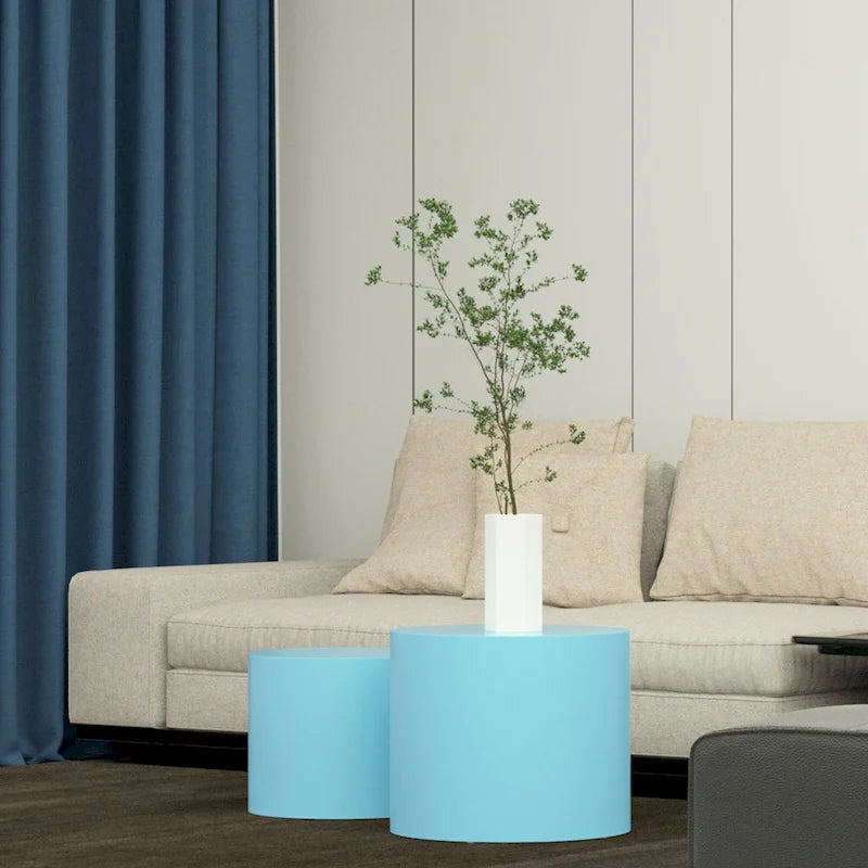 Ensemble de 2 tables basses gigognes rondes style ferme moderne