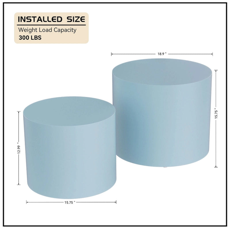 Ensemble de 2 tables basses gigognes rondes style ferme moderne