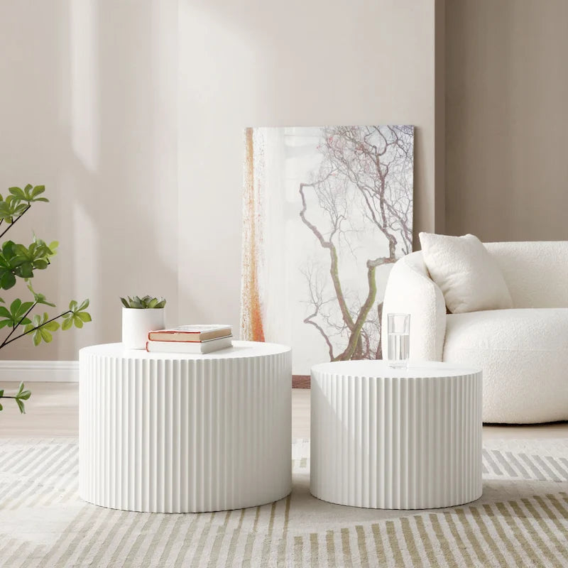 Ensemble de 2 tables basses gigognes rondes style ferme moderne