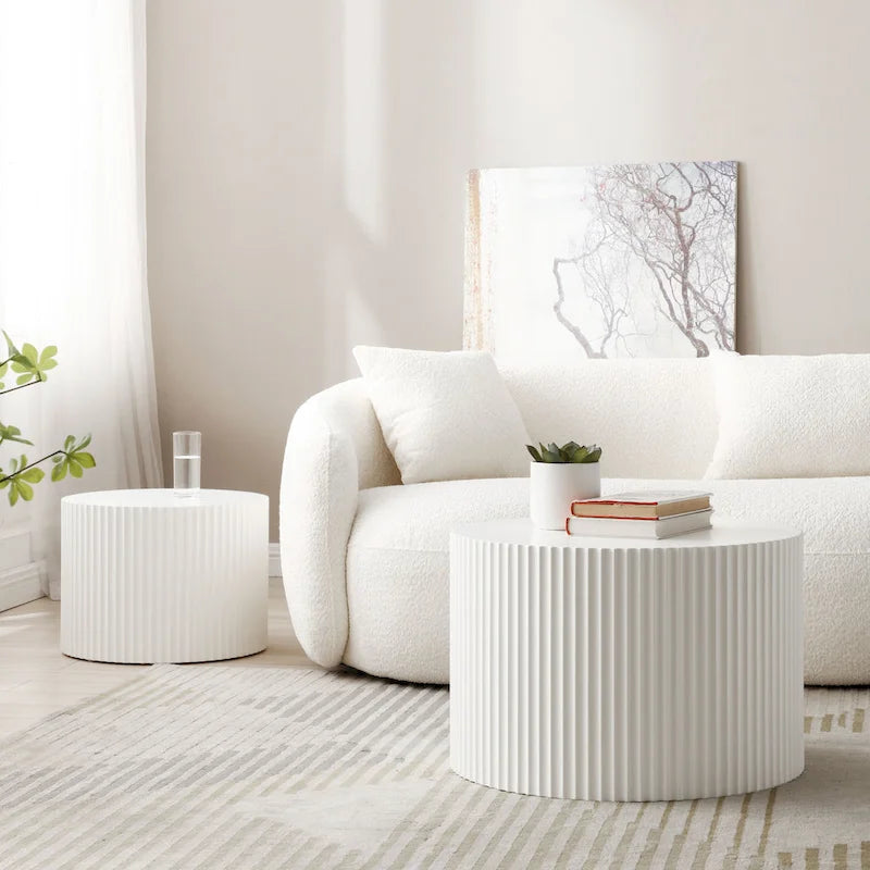 Ensemble de 2 tables basses gigognes rondes style ferme moderne