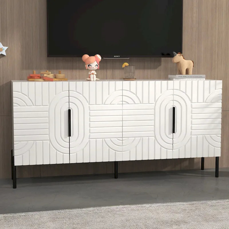 Meuble TV blanc Chic Elegance 63 pouces - Convient aux téléviseurs jusqu'à 65 pouces - Largeur : 63 pouces