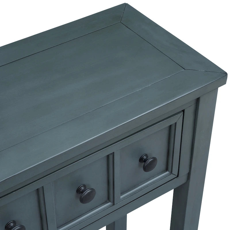 Console rustique d'entrée, table d'appoint de 152 cm de long avec deux tiroirs de tailles différentes et une étagère inférieure pour le rangement
