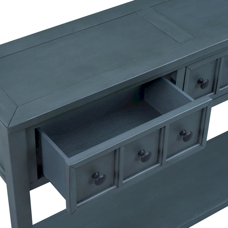 Console rustique d'entrée, table d'appoint de 152 cm de long avec deux tiroirs de tailles différentes et une étagère inférieure pour le rangement