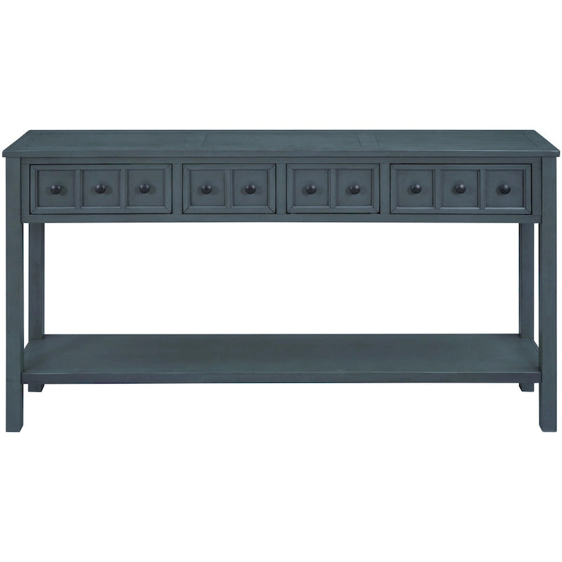 Console rustique d'entrée, table d'appoint de 152 cm de long avec deux tiroirs de tailles différentes et une étagère inférieure pour le rangement