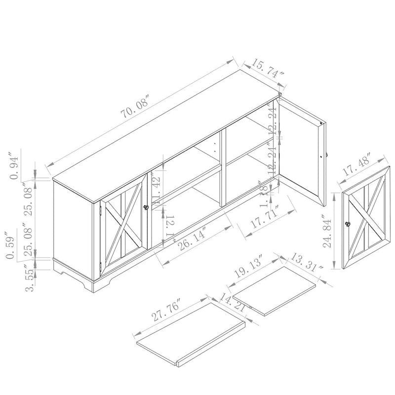 Meuble TV style ferme de 70 pouces pour téléviseurs jusqu'à 75 pouces - 70 pouces de largeur