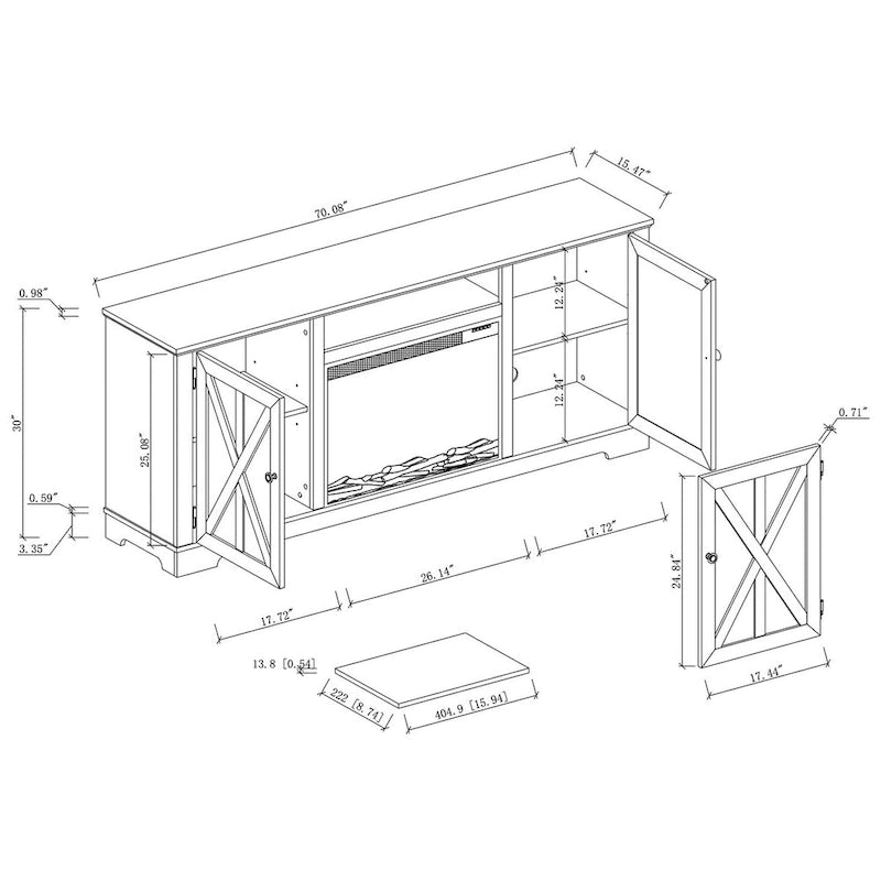 Meuble TV style ferme de 70 pouces pour téléviseurs jusqu'à 75 pouces - 70 pouces de largeur