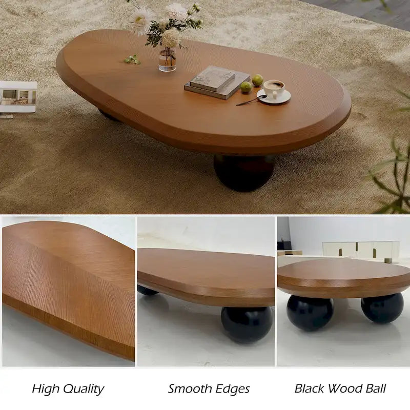 Table basse moderne en bois de 51 cm avec 3 pieds boule