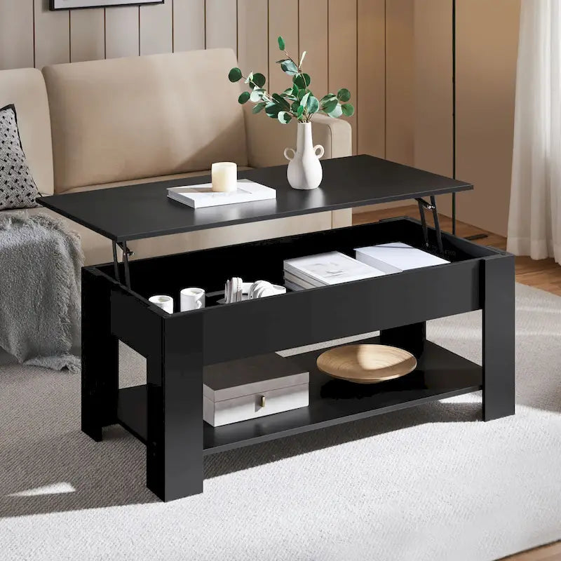 Table basse Yaheetech 47,5 pouces avec plateau relevable, compartiment caché et étagère ouverte