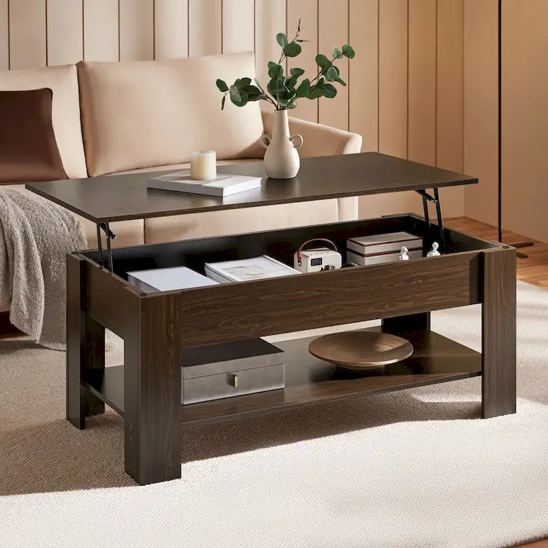Table basse Yaheetech 47,5 pouces avec plateau relevable, compartiment caché et étagère ouverte