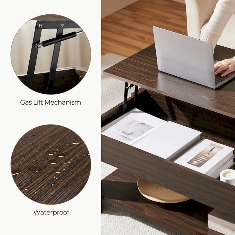 Table basse Yaheetech 47,5 pouces avec plateau relevable, compartiment caché et étagère ouverte