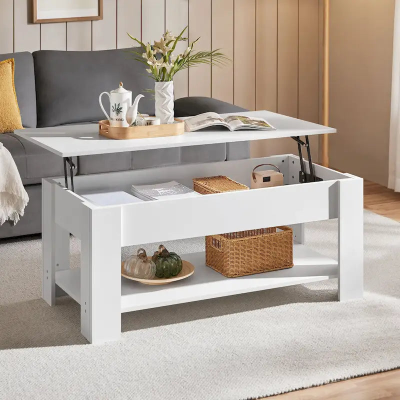 Table basse Yaheetech 47,5 pouces avec plateau relevable, compartiment caché et étagère ouverte