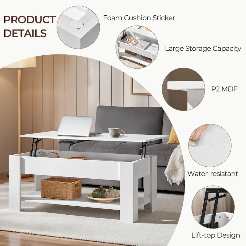 Table basse Yaheetech 47,5 pouces avec plateau relevable, compartiment caché et étagère ouverte