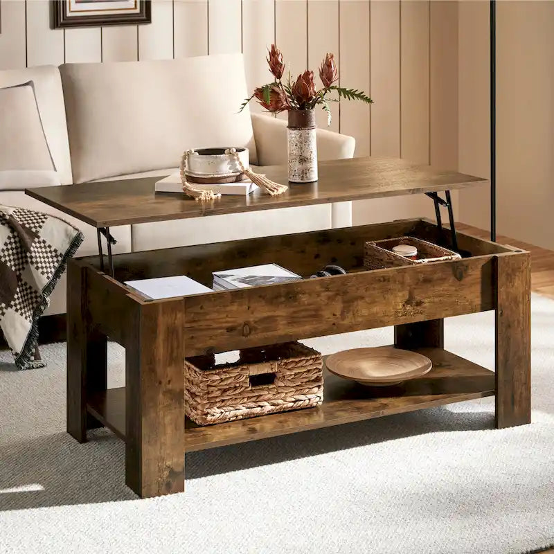 Table basse Yaheetech 47,5 pouces avec plateau relevable, compartiment caché et étagère ouverte
