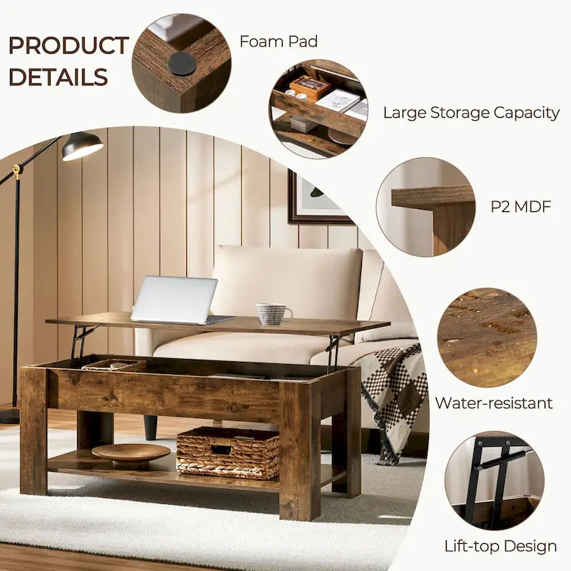 Table basse Yaheetech 47,5 pouces avec plateau relevable, compartiment caché et étagère ouverte