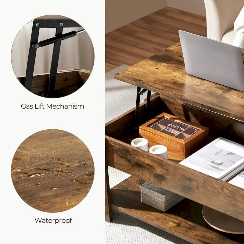 Table basse Yaheetech 47,5 pouces avec plateau relevable, compartiment caché et étagère ouverte