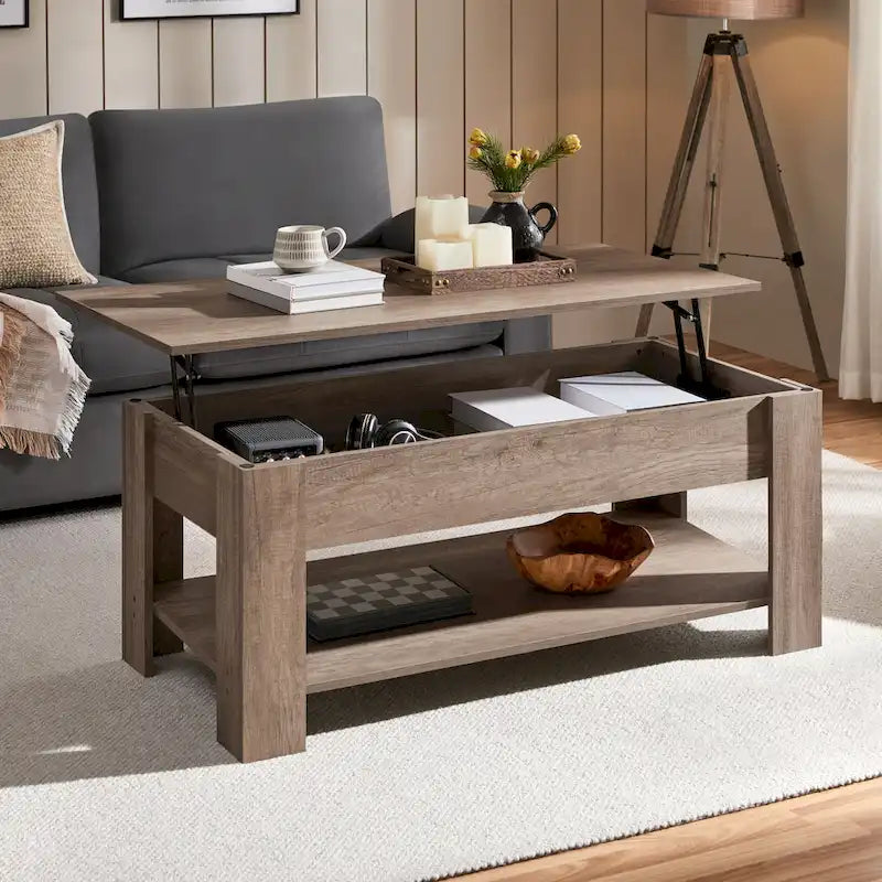 Table basse Yaheetech 47,5 pouces avec plateau relevable, compartiment caché et étagère ouverte