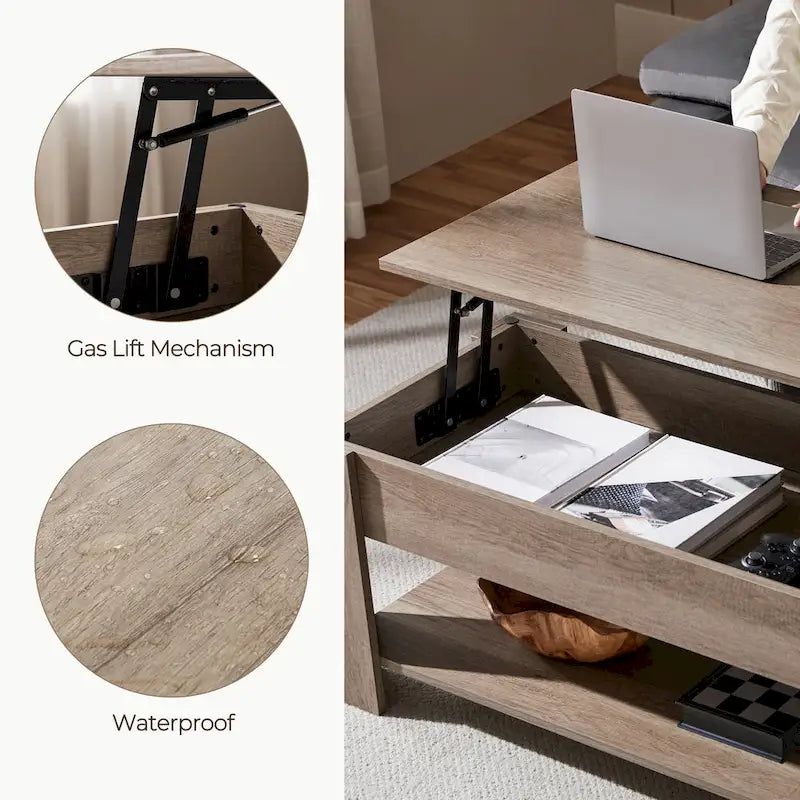 Table basse Yaheetech 47,5 pouces avec plateau relevable, compartiment caché et étagère ouverte