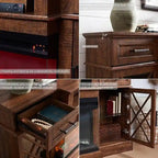 Meuble TV avec cheminée électrique 3 faces de style campagnard, centre de divertissement