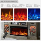 Meuble TV avec cheminée électrique 3 faces de style campagnard, centre de divertissement