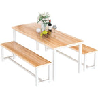 Ensemble de salle à manger de style simple et charmant, comprenant une table et deux bancs avec repose-pieds, pour la cuisine ou la salle à manger.