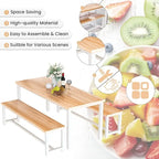 Ensemble de salle à manger de style simple et charmant, comprenant une table et deux bancs avec repose-pieds, pour la cuisine ou la salle à manger.