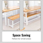 Ensemble de salle à manger de style simple et charmant, comprenant une table et deux bancs avec repose-pieds, pour la cuisine ou la salle à manger.