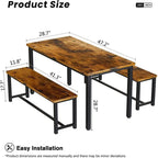 Ensemble de salle à manger de style simple et charmant, comprenant une table et deux bancs avec repose-pieds, pour la cuisine ou la salle à manger.