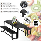 Ensemble de salle à manger de style simple et charmant, comprenant une table et deux bancs avec repose-pieds, pour la cuisine ou la salle à manger.