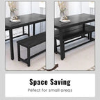 Ensemble de salle à manger de style simple et charmant, comprenant une table et deux bancs avec repose-pieds, pour la cuisine ou la salle à manger.